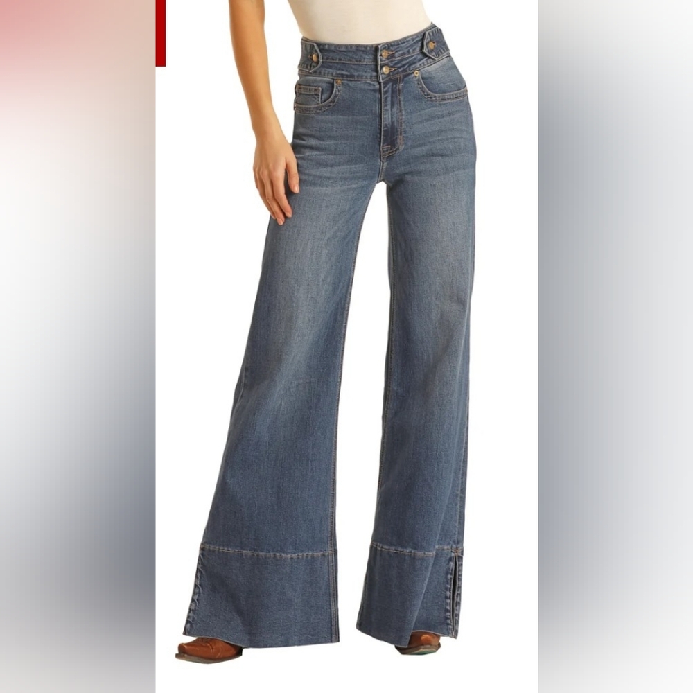 Rock & Roll Denim® Ladies Palazzo Flare Leg Jeans  - Picture 2 of 11